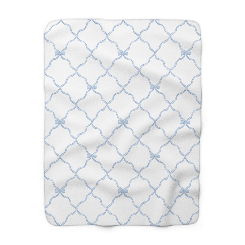 Three Bees Trellis Bow Cozy Sherpa Fleece Blanket - Blue
