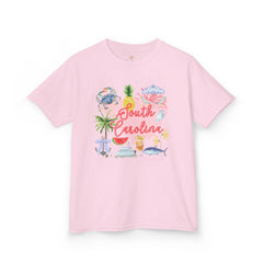 Bee Southern South Carolina Floral Girls Short Sleeve Heavy Cotton Gildan Youth Hive Tee