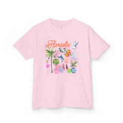 Bee Sunny Florida Floral Girls Short Sleeve Heavy Cotton Gildan Youth Hive Tee