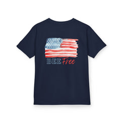 Bee Free American Flag with Bee Stars Short Sleeve Youth Unisex Hive Tee