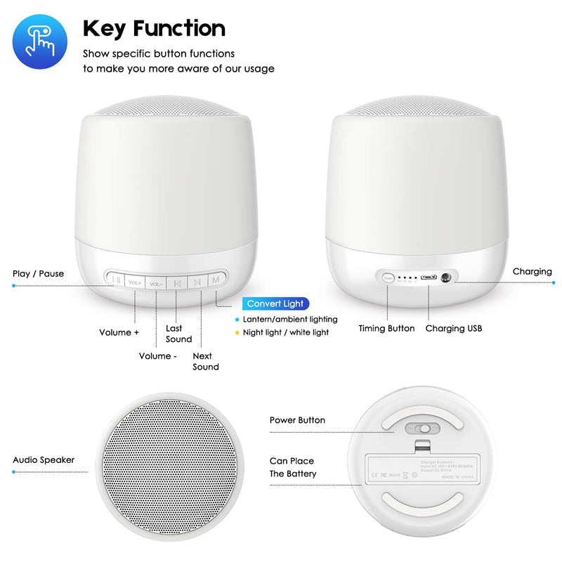 Baby White Noise Sound Machine with Night Light - 28 Soothing Sounds