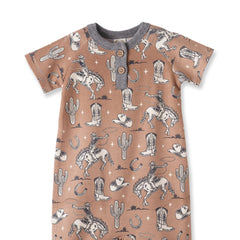 Wild Wrangler/Brown Western Bamboo Shorty Romper for Boys