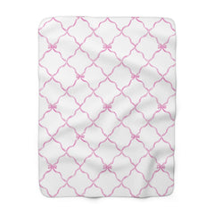 Three Bees Trellis Bow Cozy Sherpa Fleece Blanket - Bubblegum Pink