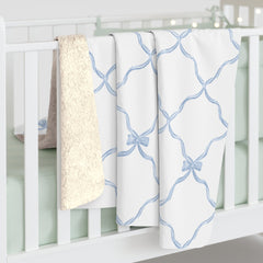 Three Bees Trellis Bow Cozy Sherpa Fleece Blanket - Blue