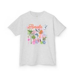 Bee Sunny Florida Floral Girls Short Sleeve Heavy Cotton Gildan Youth Hive Tee