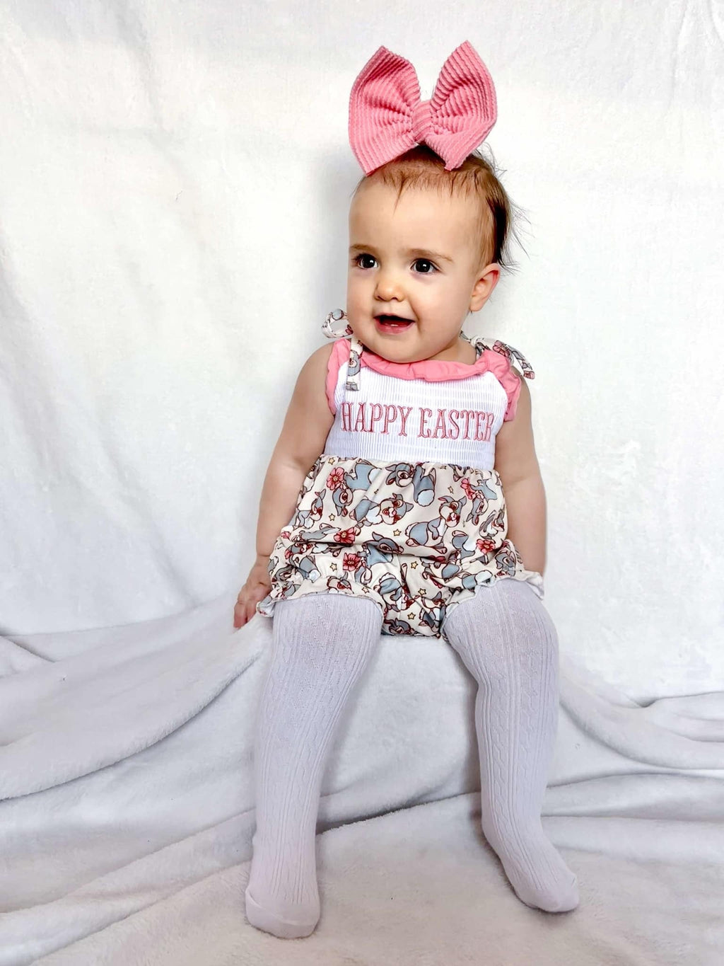 Smocked happy easter thumper tie romper