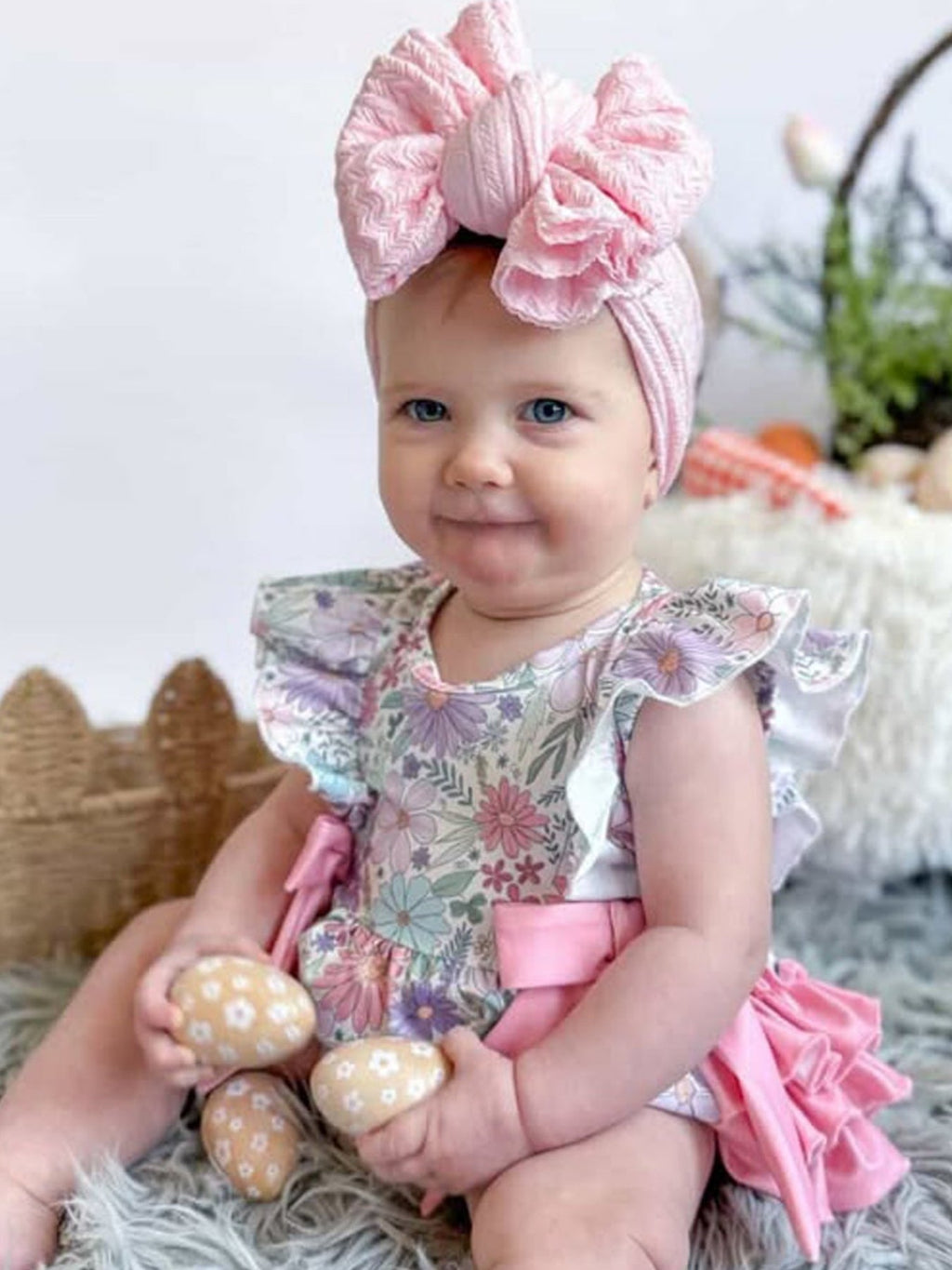 Girls Pink Floral Sleeveless Baby Girls Romper