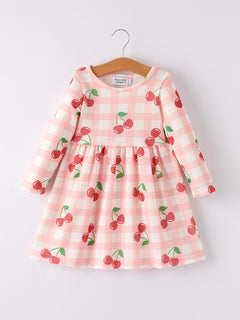 Waffle Cherry Girls Long Sleeve Dress