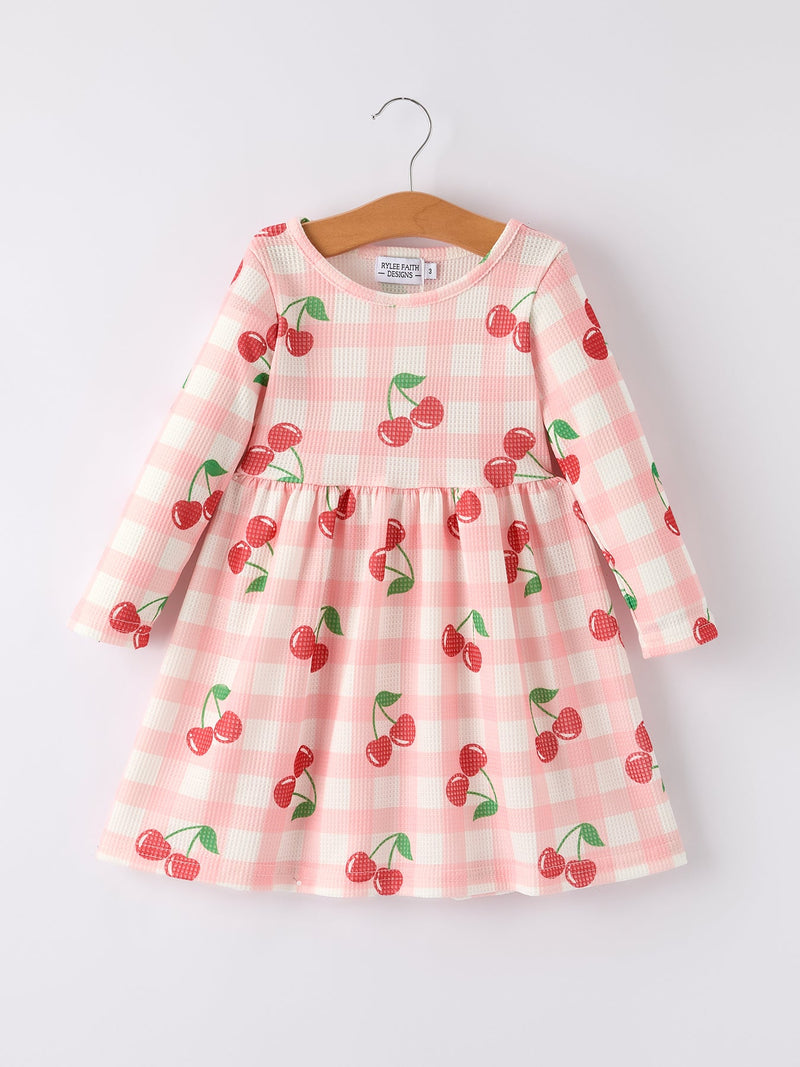Waffle Cherry Girls Long Sleeve Dress