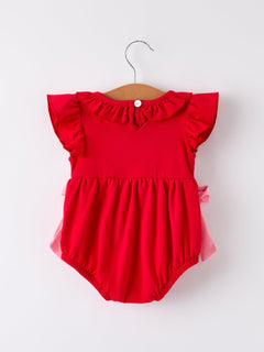 Red Cherry Bow Smocking Embroidery Girls' Romper