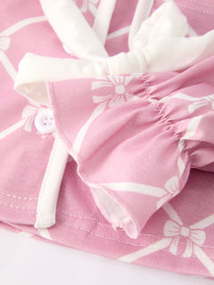 Mommy & me Autumn Check Bow Girls Lapel Pajamas