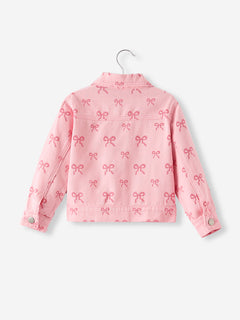 Pink Fall Girls Butterfly Print Denim Top