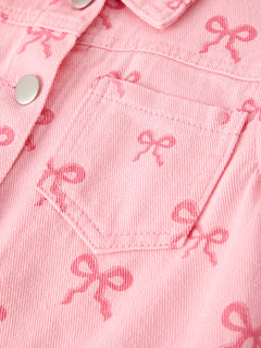 Pink Fall Girls Butterfly Print Denim Top
