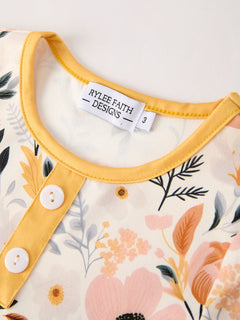 Winter Floral Long Sleeve Ruffled Girls Dress