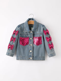 Girls Autumn Denim Sequined Jacket Top