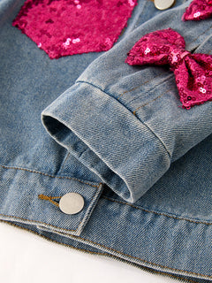 Girls Autumn Denim Sequined Jacket Top