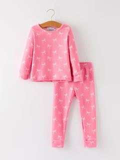 Christmas Girls Pink Bow Pajama Set: Comfy and Cute