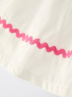 Fall White Girls Dress with Pink Bow Embroidery