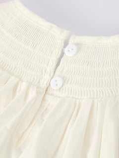 Fall White Girls Dress with Pink Bow Embroidery