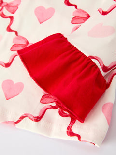 Valentine’s Day Girl Set with Heart Print and Red Ruffle Details