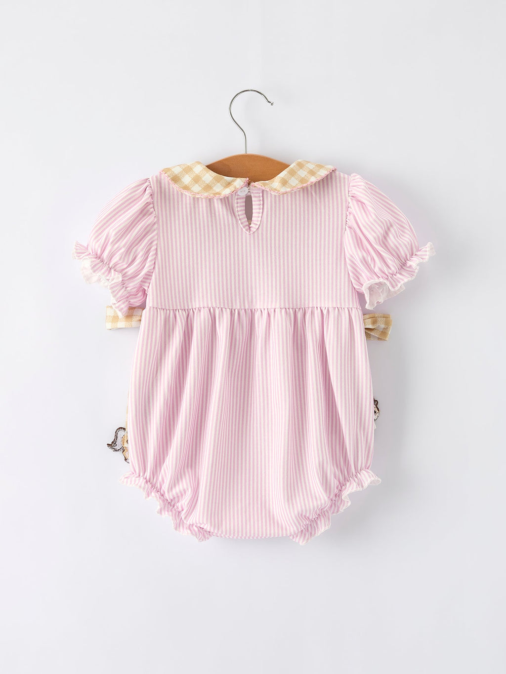 Farm Horse Bow Baby Girls Romper – Pink Plaid