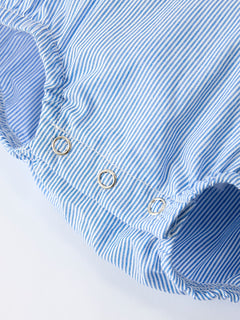 Baby Girls Romper – Blue Striped Smocked Outfit with Short Sleeves