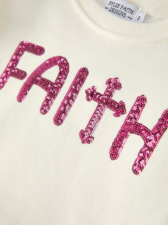 Girls Christian Outfit – Long Sleeve Faith Top & Pink Cross Mesh Skirt