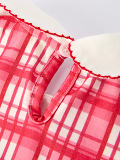 Valentine's Day Plaid Pocket Girls Short Sleeves Dress