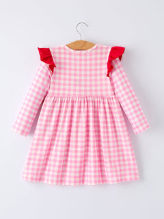 Valentine Pink Plaid Girls Dress with Horse & Heart Smocking Embroidery