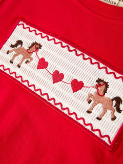 Red Valentine's Day Plaid Smocking Embroidered  Pony Boys Set