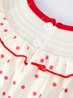 Valentine's Day Polka Dot Girls' Dress with Smocking Embroidery