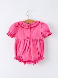 Valentine's Day Hot Pink Ruffle Collar Baby Romper Heart Applique