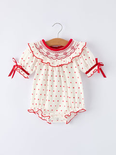 Valentine's Day Polka Dot Baby Girls Romper with Smocking Embroidery