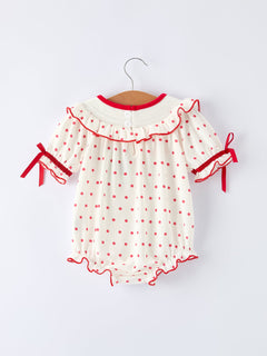 Valentine's Day Polka Dot Baby Girls Romper with Smocking Embroidery