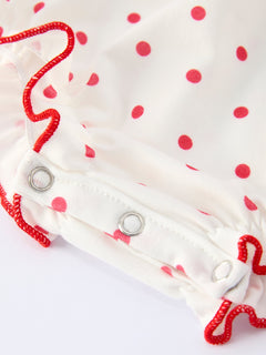 Valentine's Day Polka Dot Baby Girls Romper with Smocking Embroidery