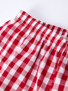 Valentine Red Plaid Boys Set with Applique Heart Dog Detail