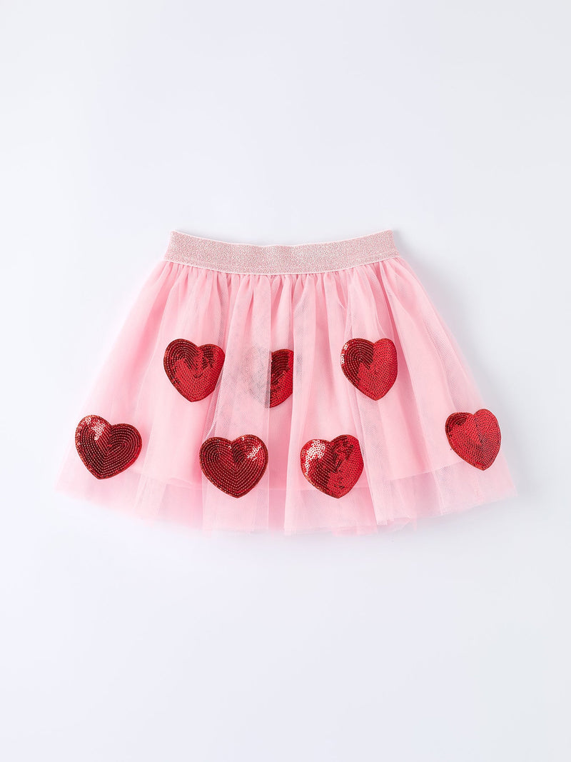 Girls' Valentine's Day Skirt with Sequined Heart Appliques