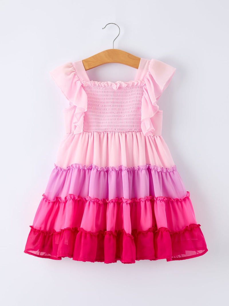 Ombre Ruffle Dress for Girls – Pink Gradient Layers