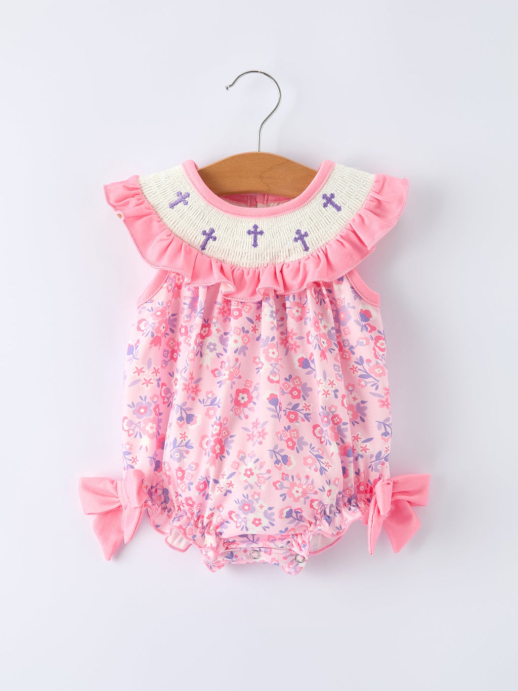 Floral Smocked Church Christ Bishop Christening Baby Girls Romper
