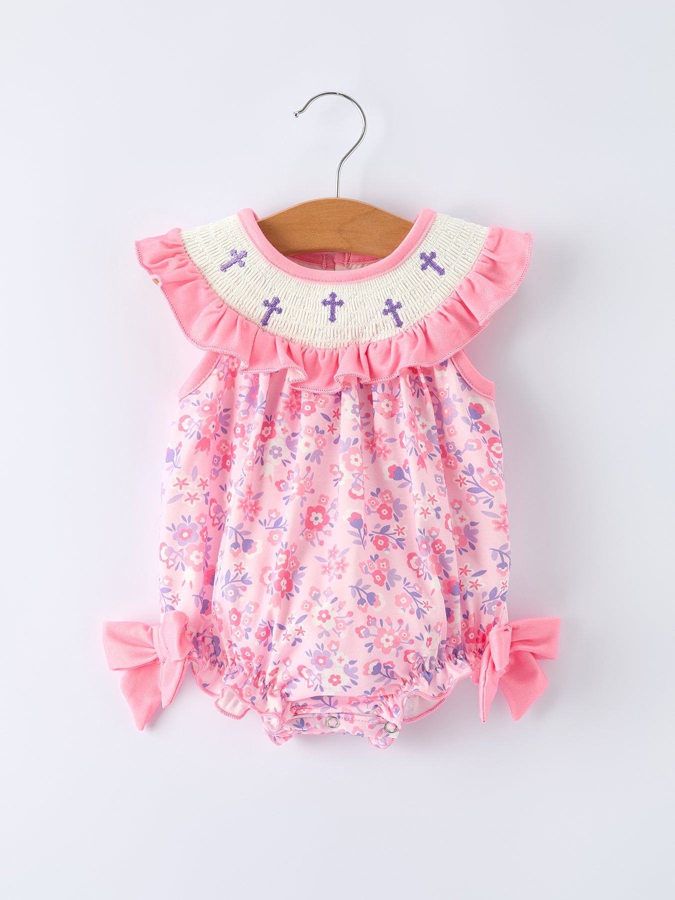 Floral Smocked Church Christ Bishop Christening Baby Girls Romper
