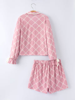 Mommy & me Autumn Check Bow Girls Lapel Pajamas