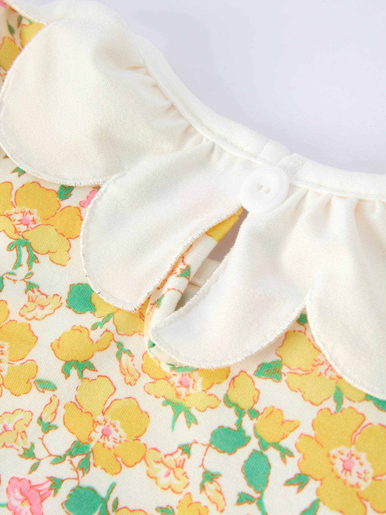 Easter Yellow Chick Embroidery Floral Girl Dress Petal Collar