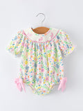 Easter Bunny Embroidered Pom-Pom Short-Sleeved  Girls Romper