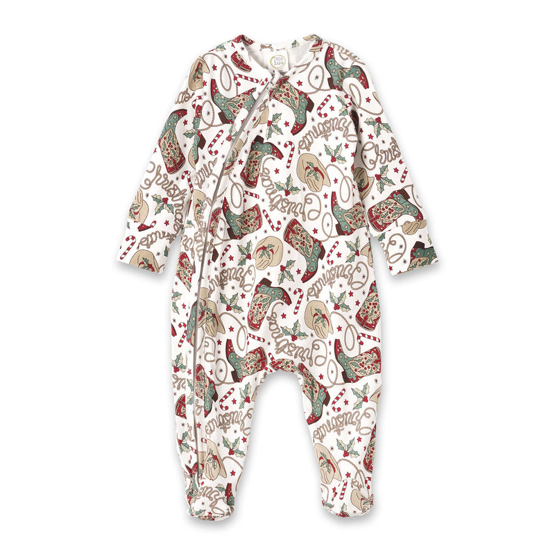 Western Christmas Baby Bamboo Zipper Romper - Cowboy Holiday