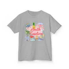 Bee Southern South Carolina Floral Girls Short Sleeve Heavy Cotton Gildan Youth Hive Tee