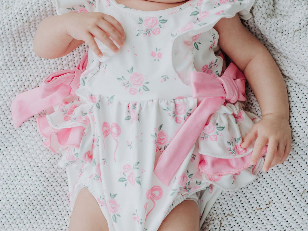 Floral Baby Girls Bow Ruffle Romper