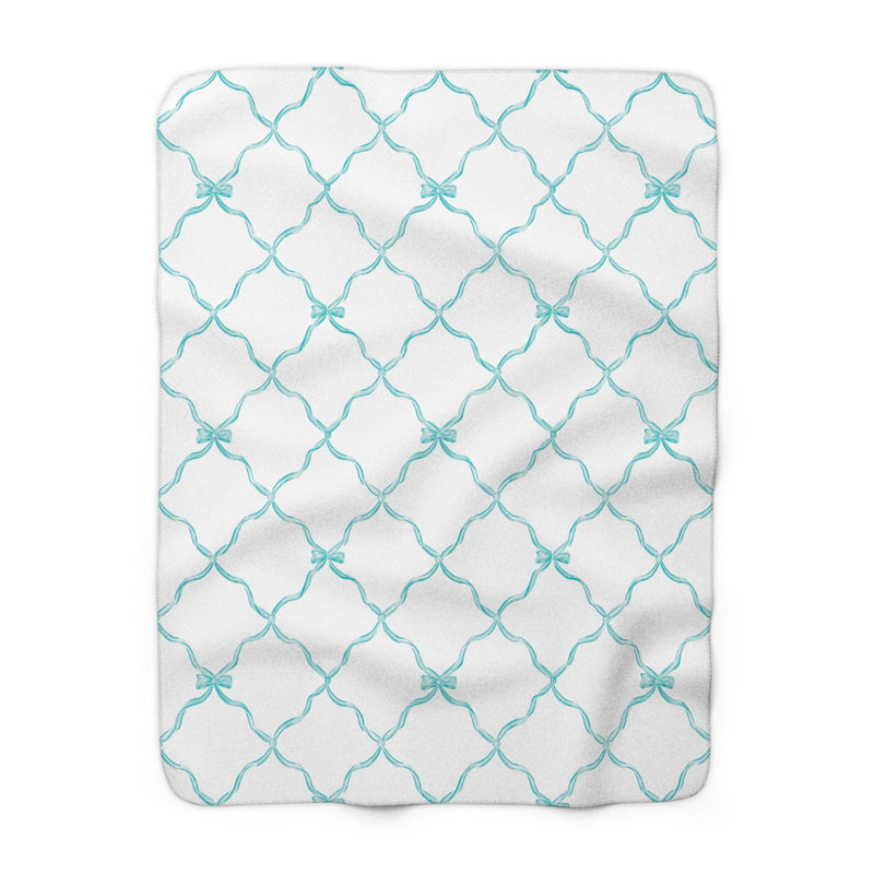 Three Bees Trellis Bow Cozy Sherpa Fleece Blanket - Aqua