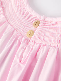 White Bow Smock Embroidered Pink Dress