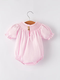 White Bow Smock Embroidered Pink Romper