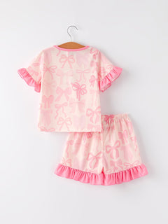 Girls Pink Bow Print Pajamas Set